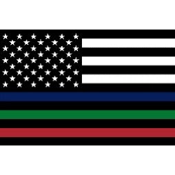 THIN GREEN/BLUE/RED LINE - 3x5 FLAG
