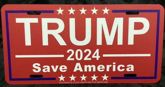 RED TRUMP 2024 LICENSE PLATE